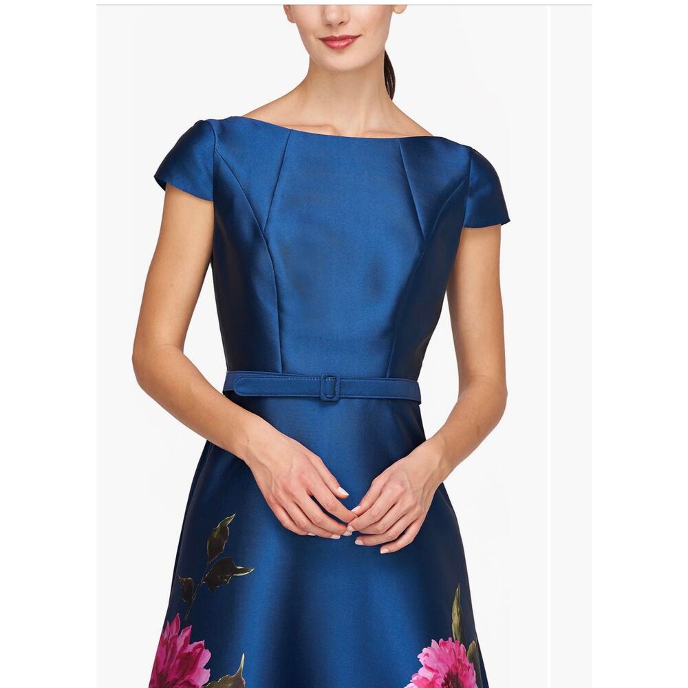 Kay Unger Ina Belted Midi Cocktail Dress - Dark Ink/french rose 6 - Picture 9 of 9